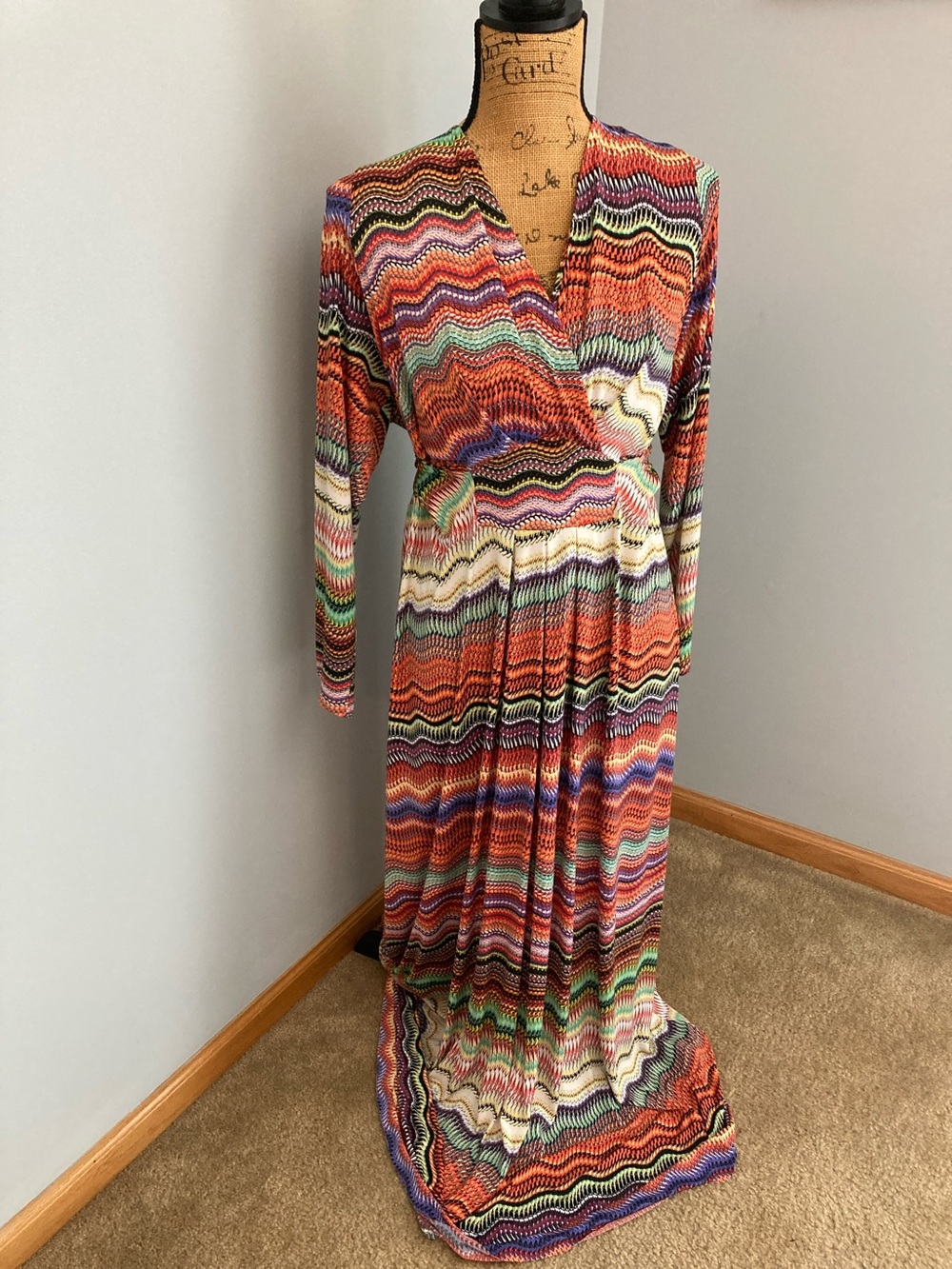 T Bags Los Angeles Multicolor Wave-Print Wrap Maxi Dress Women Size 2X